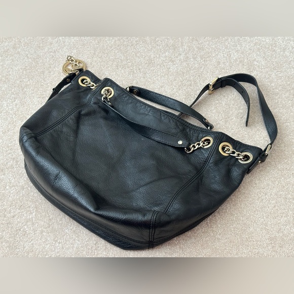MICHAEL Michael Kors - Leather Chain-Link Hobo Tote, Black Pebble Leather - Picture 2 of 10